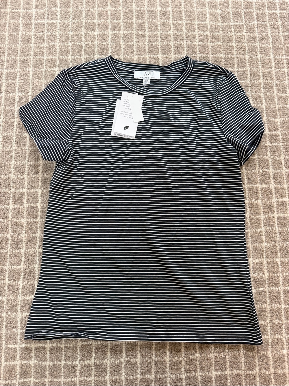 Magaschoni Black & White Striped Short Sleeve Tee
